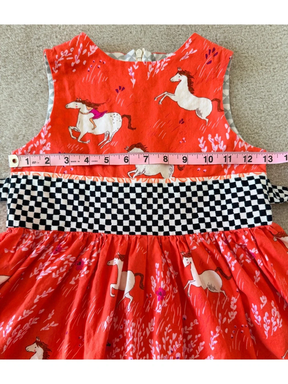 Tati & Me Horse Print Tie Back Coral Dress Boutique 100% Cotton Sleeveless USA